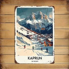 1 Piece Vintage Kaprun Austria Ski Resort Metal Tin Sign - 11.8"X7.8" (30x20cm) Vintage Ski Lift And Skier Wall Art - Austrian Alps Poster, Suitable For Home, Bar, Office - Pre-Drilled, Durable Winter Decoration, 2D Flat, Perfect For Room Decoration - Multiple - View 4