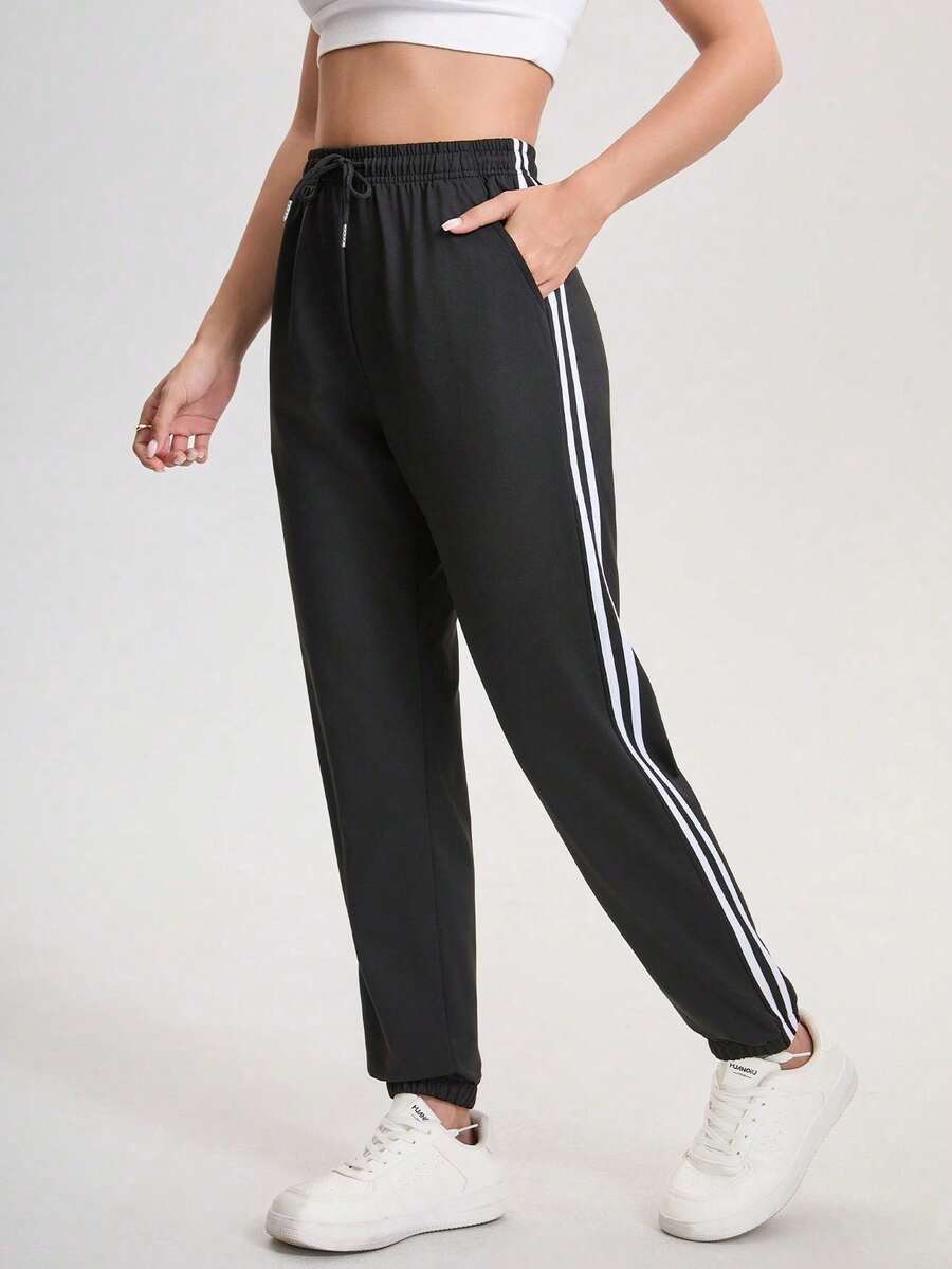 1pc Women's Solid Color Casual Pants With Pockets, Versatile For Daily Wear, Hiking, Traveling, Trekking, Running, Cycling Black Spring Sports