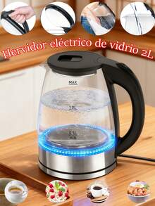 Hervidor eléctrico de vidrio transparente con luz LED 2.0L de agua hirviendo apagado automático - Tipo de Enchufe A USA (110-127V) - Ver 2
