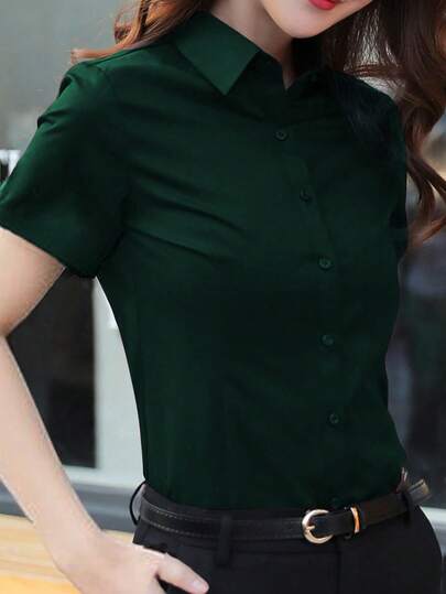 2025 Spring/Summer New Green Short Sleeve Shirt, Office Work Wear, Business Professional Formal Top For Women