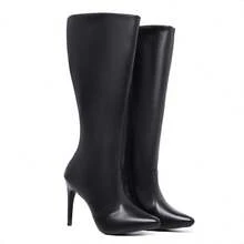 Women's High Heel Stiletto Boot Set With Pointed Toe And Comfortable Long Shaft + Chic Chain Bag - màu đen - Xem 3