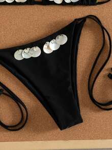 Bộ bikini nữ phong cách Y2K đính vỏ sò và đồng xu, sang trọng, lấp lánh, thích hợp cho tiệc tùng, ngày lễ, Ngày của Mẹ, đi biển, nghỉ dưỡng. - màu đen - Xem 6