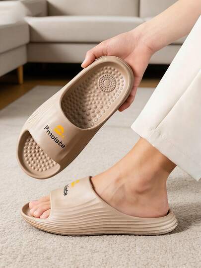  Pmoiste Slides For Men Women Striped Foot Massage Slide Sandals For Men Women Simple Soft House Slippers For Family EVA ,Brown