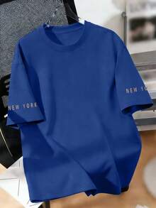 Tween Boys' Casual Everyday Commute Fashion Street Loose Statue Of Liberty Slogan Print T-Shirt, Summer - Blue - View 2