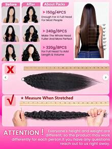 WOWANGEL 150g/Pc, 100% Remy Human Hair, Invisible Knot, Pre-Parted, No Clip-In, Deep Wave Feather Curl, Feather Yarn Extension, With Braiding Ring, Natural Black Color, Suitable For 14-24 Inch Women - Natural Black - View 7