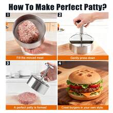 1pc 304 Stainless Steel Hamburger Patty Maker, Non-Stick Burger Press Mold, Suitable For Meat, Beef, Cheese, Vegetables, Burger Maker, Applicable For Grill, Frying Pan, BBQ, Kitchen Tool, Kitchen Supplies, Kitchen Accessories - Multicolor - View 6