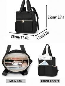 Women's Solid Color Multi-Function Large Capacity Backpack, Minimalist Casual Student Backpack, College Style Minimalist Shoulder Bag, Handbag, Multi-Function Backpack, Suitable For School, College, Middle School, High School, Work Commute - Black - View 3