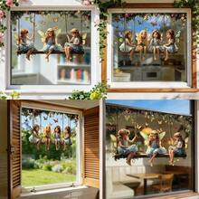 1/2 Stück Pastoraler Fairy Fensteraufkleber, Fairy schwingt mit Schmetterling Muster PVC doppelseitiger statischer Haftaufkleber Glasfensterfolie, abnehmbar ohne Rückstände, geeignet für Wohnzimmer Terrasse Fenster, Geschäftsausstellung, Party Dekoration - Fee - Übersicht 4