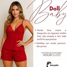 Comfortable Baby Doll Pajamas Without Padding, Short Doll With Lace And Liganete Fabric For Women - Red - View 4