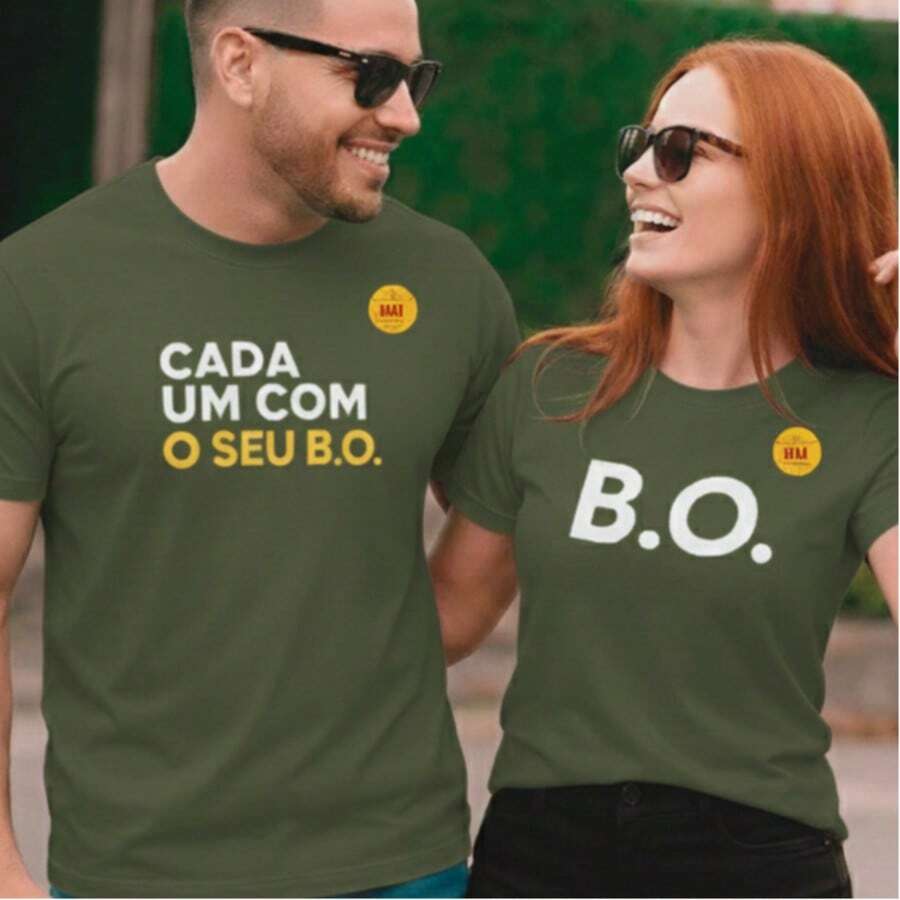 Couple's T-Shirt Set With Phrases - "Each One With Their Own Problem" - Premium Cotton Fabric, 30.1 Thread Count - Green - View 1