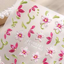 Pegatinas para uñas con diseño de flor de lirio 5D, decoración con líneas doradas, diseño francés degradado blanco y rosa, adecuado para entusiastas del arte de uñas, accesorio de uñas exquisito y lujoso, herramienta DIY para salón de uñas - Multicolor - Ver 8