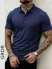 GRDR 1件男士休闲百搭纯色短袖Polo衫 - 藏蓝色 - 查看 10