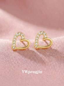 2 Đôi bông tai hình trái tim và mặt trăng đính đá Zirconia thời trang ngọt ngào, thích hợp cho dạo phố, dự tiệc, hẹn hò, du lịch, đeo hàng ngày, ngày Valentine, quà tặng kỷ niệm. - Vàng - Xem 4