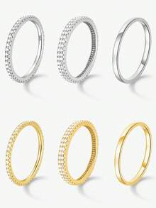 1Pair 925 Sterling Silver Double Row Full Diamond Rings For Women Fit Earring Fine Engagement Anniversary Wedding Jewelry Fashionable And Exquisite Shiny Crystal Earrings Fine Jewelry - Ring - View 1