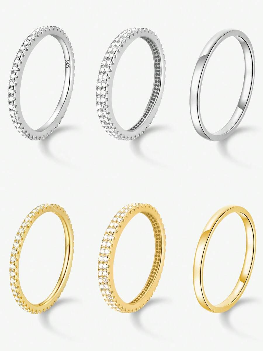 1Pair 925 Sterling Silver Double Row Full Diamond Rings For Women Fit Earring Fine Engagement Anniversary Wedding Jewelry Fashionable And Exquisite Shiny Crystal Earrings Fine Jewelry - Ring - View 1