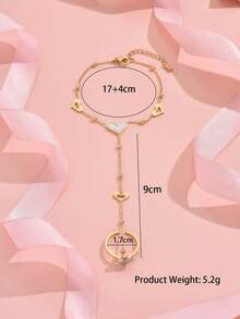 1pc Fashionable White Shell Heart-Shaped Stainless Steel Knuckle Ring Bracelet, Luxury Versatile Celebration Holiday Sexy Jewelry For Women - Finger Chain - View 6