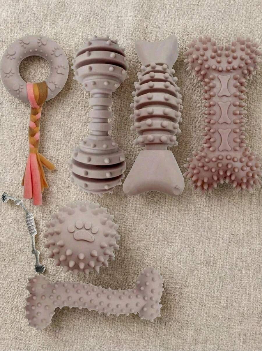 PETSIN 4件套随机狗狗磨牙玩具套装，适合幼犬，可爱小型犬玩具，幼犬磨牙玩具，柔软互动磨牙发声玩具，适合小型犬，宠物用品狗狗磨牙玩具，猫咪玩具，幼犬和小型/中型犬磨牙玩具（款式随机）