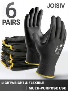 6 Pairs Ultra-Thin PU Coated Work Gloves - Anti-Slip Grip, Breathable Knit Cuff, Anti-Static, Comfortable For Gardening, Woodworking And Warehouse Operations - 6 Pairs - View 7