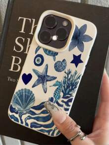 1个新款海洋花卉清新海洋元素心形星星百合花印花荔枝纹理手机壳，时尚百搭，兼容 11/12/13/14/15、13Pro/14Pro/15Pro、13Pro Max/14Pro Max/15Pro Max、16、16Pro、16Pro Max、17、17Pro、17Pro Max，防震TPU材质，是情侣、生日、朋友的理想礼物。 - 彩色 - 查看 3