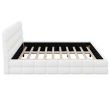 MERAX King Size Soft Bed Frame With Headboard, Upholstered Floor Bed, Berber Fleece Platform Bed With Slats, No Box Spring Needed, White - 白色特大號 - 查看 9