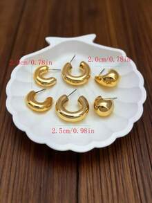 6pcs/Set Elegant Women's Fashion Hoop Earrings Set, Punk Classic Style, Suitable For Party Wear, Gift - Gold - View 4