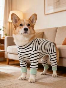 1 pièce de nouveaux vêtements pour animaux de compagnie, t-shirt à 4 pattes pour petits chiens comme le Teddy, le Spitz nain, le chat. Tenues décontractées d'intérieur et d'extérieur, vêtements de nuit respirants et confortables pour le printemps, l'automne et l'hiver - Noir et Blanc - Voir 12