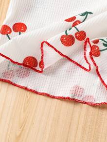 2件套女婴甜美可爱樱花蝴蝶结POLO领无袖上衣和松紧腰喇叭裤套装，夏季 - 白色 - 查看 6