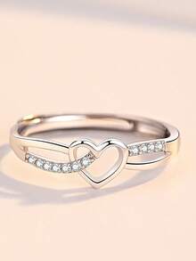 1pc S925 Sterling Silver Minimalist Hollow Heart Ring, Unique Design Versatile Heart-Shaped Band, Refreshing Elegant Delicate Ring - Love - View 4