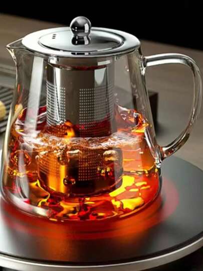 1PC Glass Teapot, High Borosilicate Glass Teapot, Stainless Steel Filter Teapot, Household High Temperature Resistant Fairness Cup, Heat-Resistant Glass Teapot With Filter, Open Flame Heating Tea Maker, Household Transparent Fairness Cup