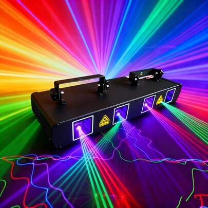 Party Lights, DJ Disco Lights, 4-Beam Effect, Sound-Activated RGBY Strobe Projection Lights. Controlled Via DMX, Suitable For Dance Birthday Party, Bar Stage Lighting, Weddings, Clubs, Families, KTV Karaoke, Live Performances, And Atmosphere Lights.