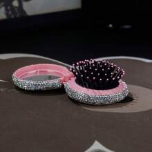 1pc/2pcs Rhinestone Decor Mini Scalp Massager Comb With Mirror, Portable Air Cushion Folding Brush, Suitable For All Hair Types, Mini Hair Brush, Party/Wedding Gift, Travel Essential, Foldable Hair Brush With Mirror, Valentine's Day, Birthday, Back To School - Comb - View 5