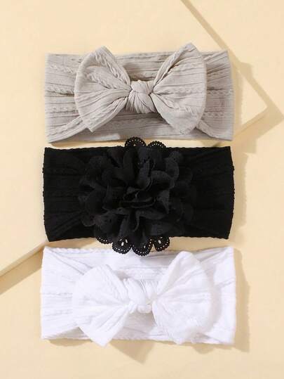 3pcs Newborn Cute Nylon Soft Elastic Headband Set, Suitable For Daily Use Baby Hair Accessories