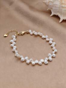1pc 18K Gold Plated Natural Pearl Asymmetrical Teardrop Anklet, Mother's Day, Valentine's Day, Birthday, Wedding, Engagement, Bridal Gift - White - View 5