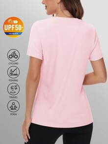 KEFITEVD Women's Short Sleeve T-Shirts UPF 50+ Sun Protection Quick Dry Athletic Running Workout Rash Guard Tops - Rosa Pálido - Ver 2