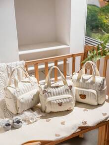 1pc New Quilted Embroidered Mommy Bag, Lightweight Portable Mommy Bag, Bear Maternity Bag, Large Capacity Handbag Shoulder Bag - Multicolor - View 4