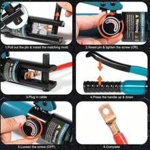 16 Tons Hydraulic Wire Crimping Tool Battery Cable Lugs Terminal Crimper Crimping Tool with 15 Pairs Dies - Azul - Ver 3