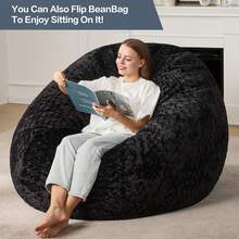 Puf de 2.5 pies con relleno de espuma viscoelástica y cubierta de piel de felpa de  para sala de juegos, sala de estar, recámara (gris) - Negro - - Ver 2