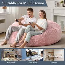 Puf de 2.5 pies con relleno de espuma viscoelástica y cubierta de piel de felpa de  para sala de juegos, sala de estar, recámara (gris) - Rosa - Ver 8