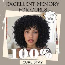 Afro Curly Wig With Bangs 12 Inches Synthetic Afro Wig For Women About Heat Resistant Black Short Kinky Curly Wigs For Daily Party - Multicolor - View 5