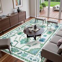 1PC  Floral Pattern With Green And Blue Accents 5x7 Washable Area Rugs For Living Room Bedroom, Velvet Material Low-Pile Carpet Suitable For Indoor Outdoor High Traffic Areas,  Vintage Farmhouse Style ,Home Decor Gift, Holiday Print Mat - A - 查看 3