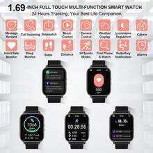 OYIB Sports Smartwatch, 1.69-Inch Touchscreen Display, Supports Message Reminders, With Sleep Monitoring, Exercise Step Counting Functions, Information Reminder Notifications, Compatible With IPhone And Android Phones, Unisex Smart Wristband Fitness Watch, Suitable As A Friend Gift Or Birthday Gift - Đen + Tím - Xem 3