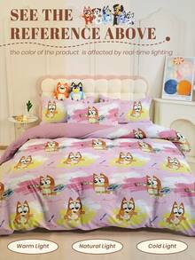 Bluey 布鲁伊卡通风格2/3件套被套床上用品套装，柔软舒适亲肤，拉链设计，透气轻盈丝滑，四季皆宜，适合双人/大号/特大号床，包含1个被套和1/2个枕套，是完美的节日礼物和房间装饰。 - 彩色 - 查看 8