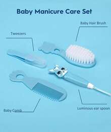 All-In-One Baby Grooming Kit, 8-In-1 Infant Care Set With Hair Brush, Comb, Safety Nail Clipper Aspirator Newborn Essentials For Boys & Girls (0-3 Years) - 藍色 - 查看 2