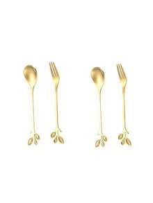 2件套/3件套不锈钢叶柄沙拉甜点叉勺，创意家居用具 - 彩色 - 查看 8