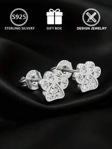 1件S925纯银可爱密镶钻石狗狗爪印耳钉，独特的宠物爪印水钻设计，优雅的银饰，适合日常佩戴，宠物爱好者、闺蜜/主人礼物，附赠礼盒 - 銀色 - 查看 6