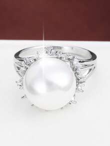 1pc Delicate Flower Circular Design Cubic Zirconia Inlaid Fashion Ring For Women - Multicolor - View 5