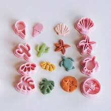 Bộ 8 khuôn cắt đất sét polymer hình bãi biển, hình sao biển, rùa màu hồng pastel, dụng cụ thủ công để làm khuyên tai, trang sức phong cách Boho, quà tặng thủ công mùa hè. - Hồng - Xem 4