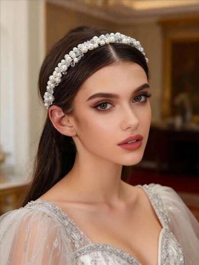 Handmade Floral Headband, Bridal Pearl Hair Accessory, Minimalist Wedding Dress Headpiece