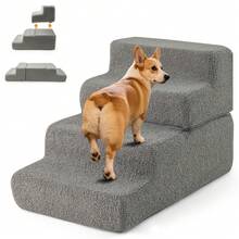COSTWAY 4-Step Foam Dog Stairs Foldable Dog Ramp W/ Non-Slip Bottom, Grey - Grey - View 1