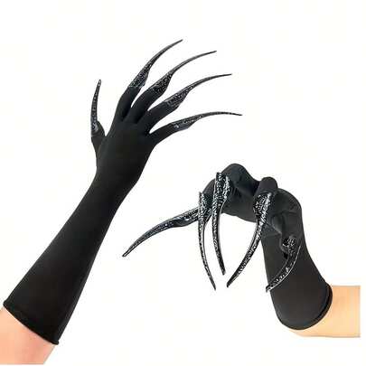 10 garras de bruja de Halloween, uñas negras largas de demonio, accesorios de disfraz de terror adecuados para fiestas con temática de vampiro y zombi